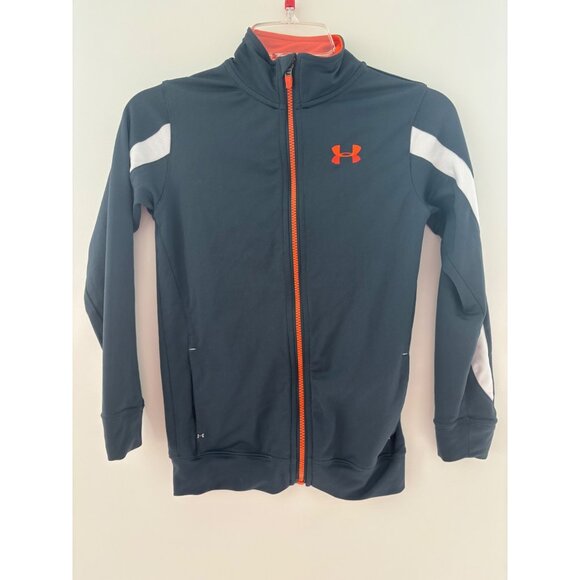 Under‎ Armour Youth Medium Gray Full Zip Athletic Jacket With Orange Zipper/Logo - Picture 1 of 10